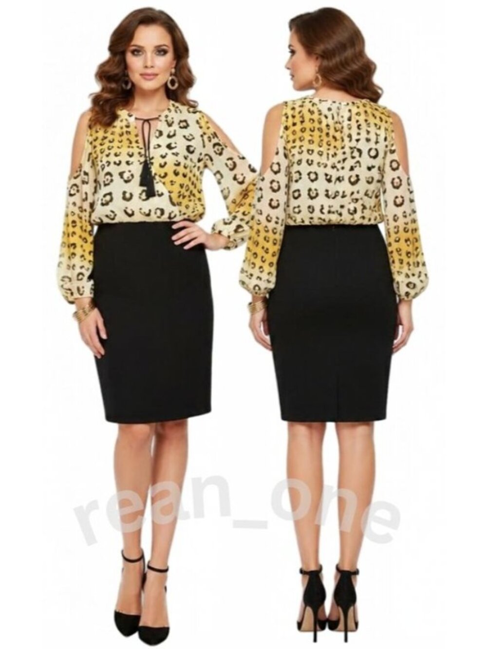 Nicole Miller Women's Leopard Print‎ Top Black Bottom Cold Shoulder Dress Size 8